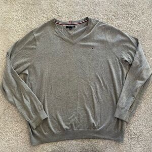 Tommy Hilfiger Light Gray 100% Cotton Relaxed Fit V-Neck Sweater